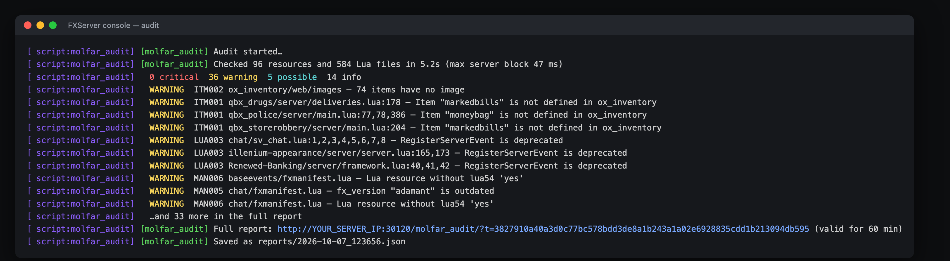molfar_audit console output